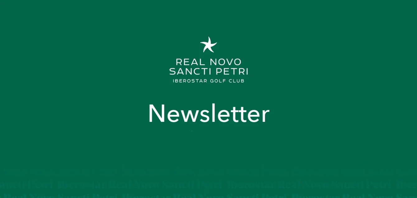 Cartel oficial 'Newsletter' del Real Novo Sancti Petri Iberostar Golf Club sobre fondo verde