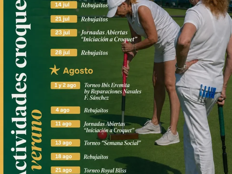 Calendario de actividades de croquet verano 2026 del Real Novo Sancti Petri
