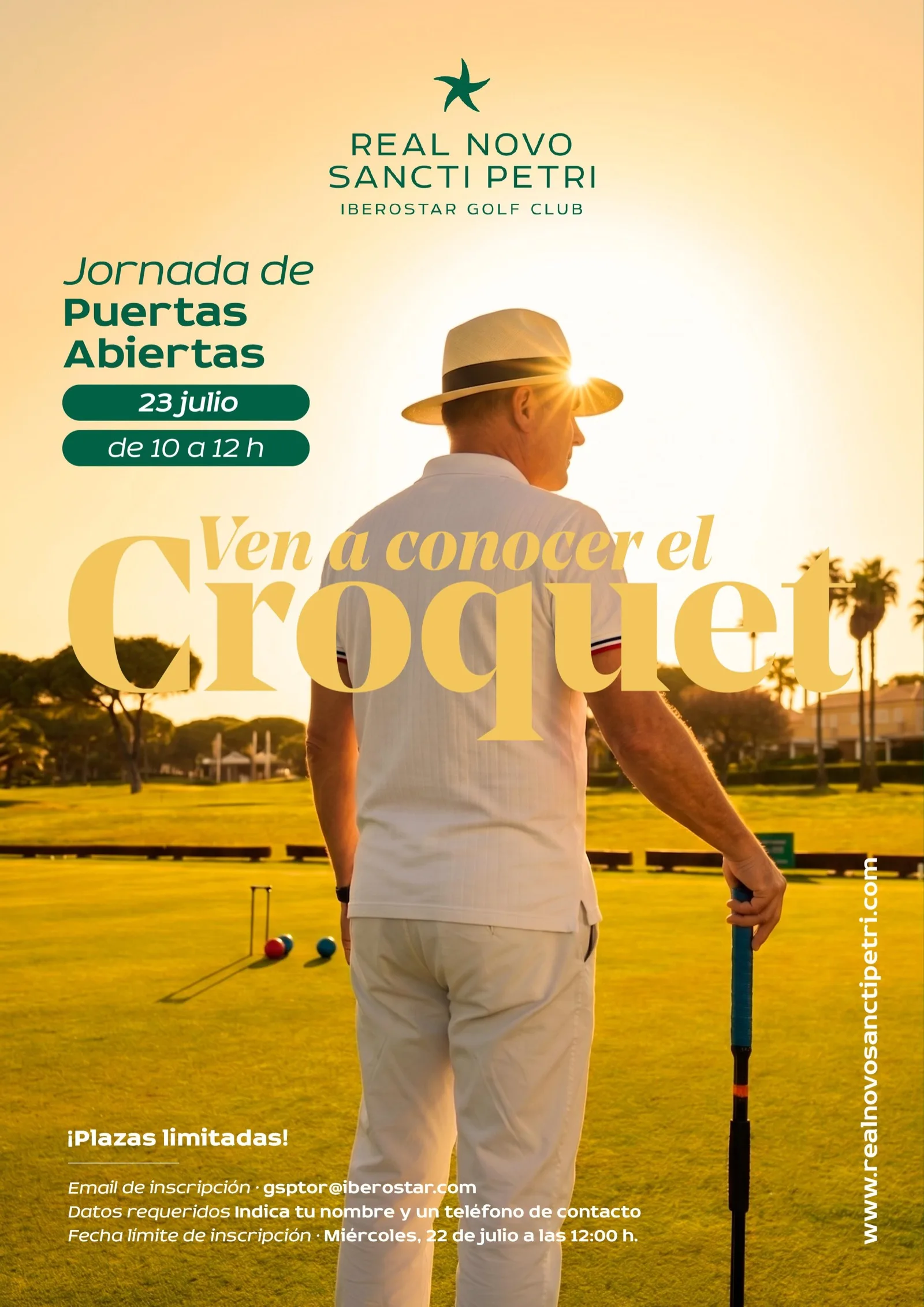 Cartel de la jornada de puertas abiertas de croquet en el Real Novo Sancti Petri