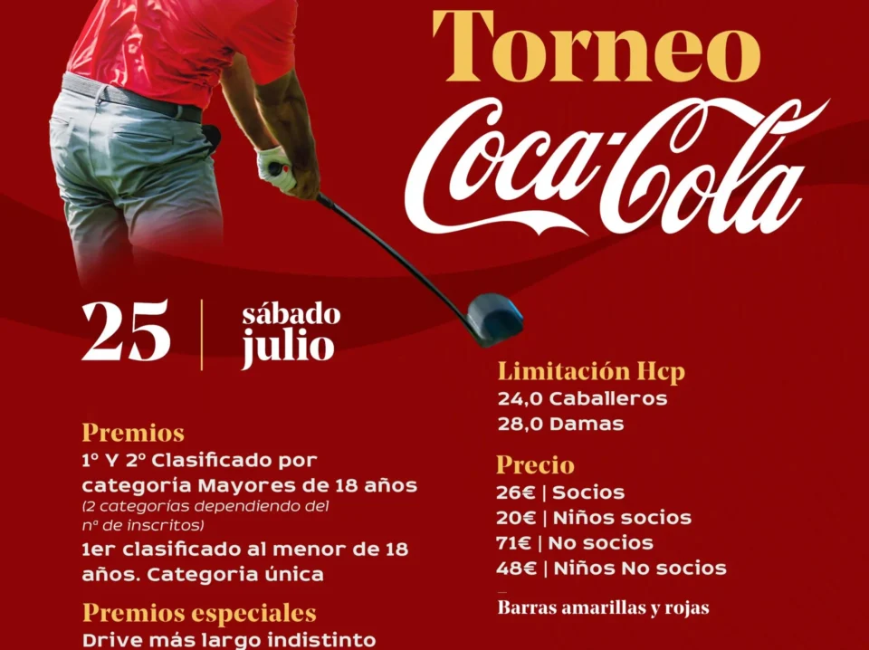 Cartel del torneo Coca-Cola del sábado 25 de julio de 2026 en el Real Novo Sancti Petri, con premios, precios, hándicap e inscripción