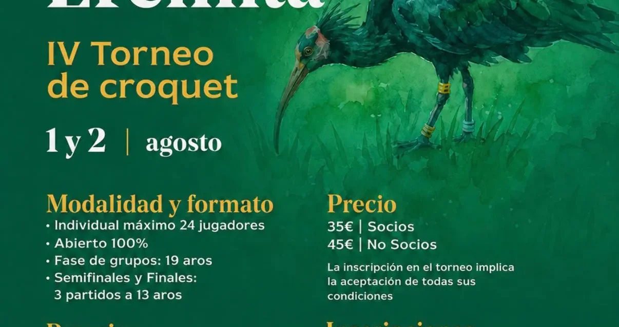 Torneo de croquet Ibis Eremita 2026 Cartel del IV Torneo de croquet Ibis Eremita en el Real Novo Sancti Petri