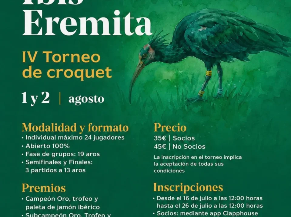 Torneo de croquet Ibis Eremita 2026 Cartel del IV Torneo de croquet Ibis Eremita en el Real Novo Sancti Petri